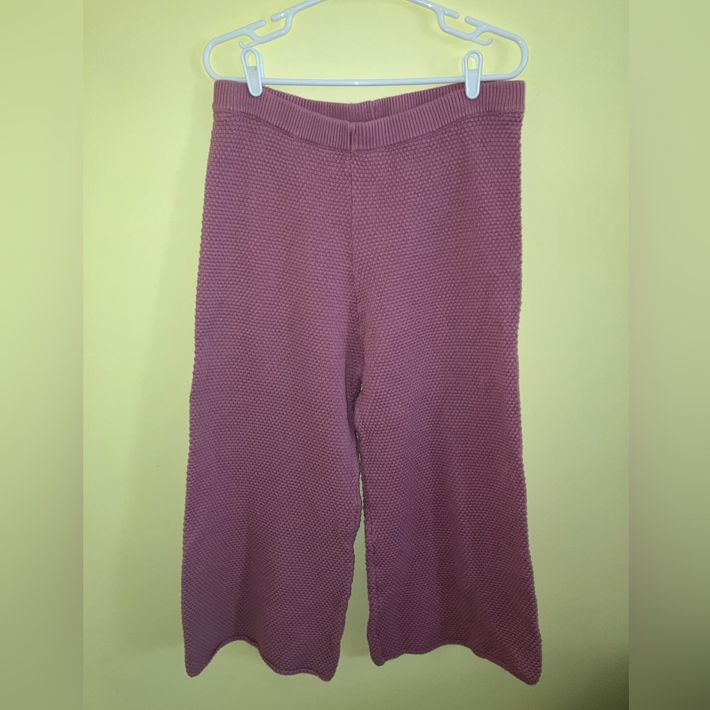 FREE PEOPLE Beach Hailee waffle knit crop pants sz L pink easy pull on lounge - Picture 7 of 9